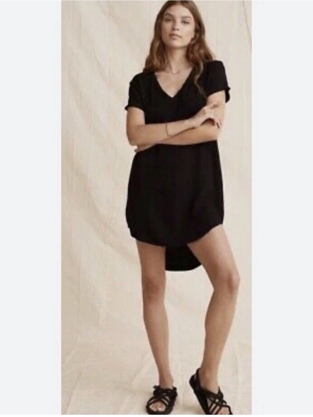 Anthropologie cloth & stone Black V-Neck Short Sleeve High-Low Mini Dress